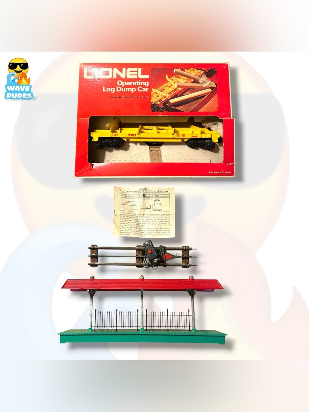 Lionel Station Platform, Uncoupling Track And Log Dump Car Bundle